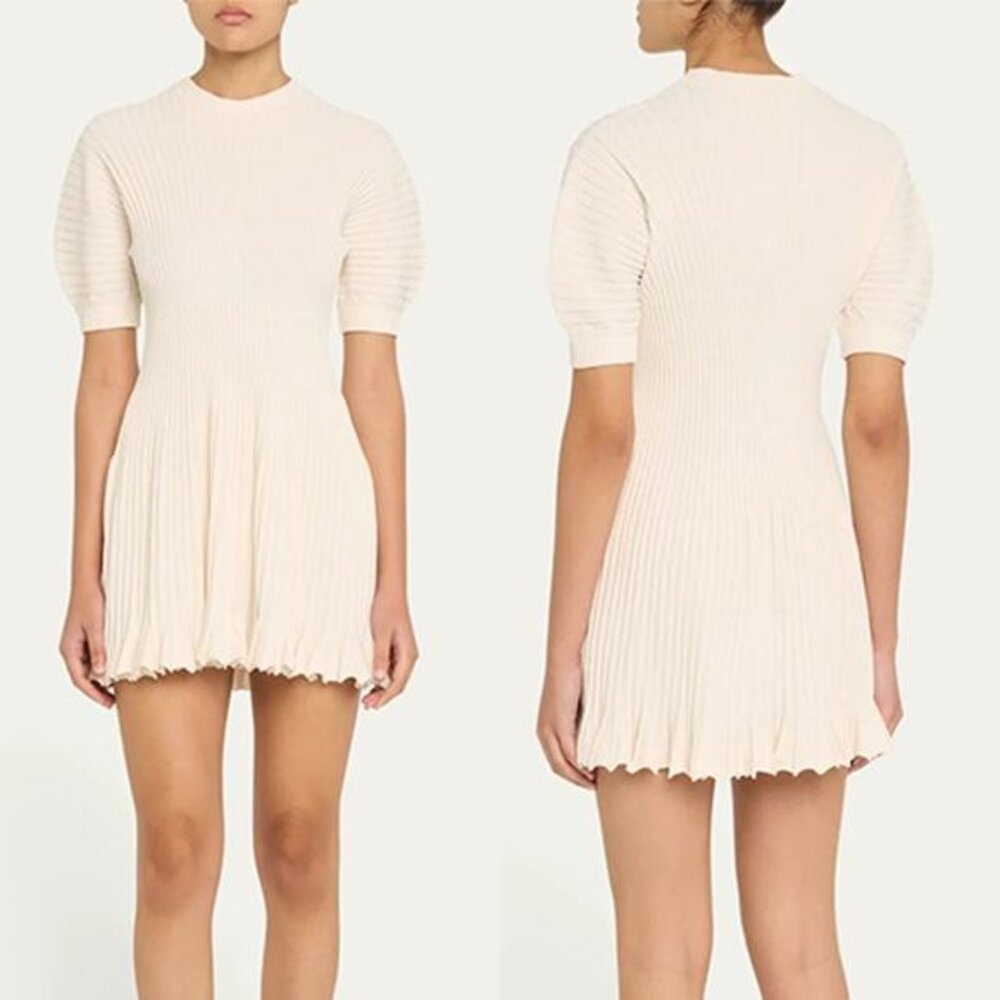 NEW Ulla Johnson Talie Rib-Knit Minidress White Crewneck Short Sleeves Sz: Small